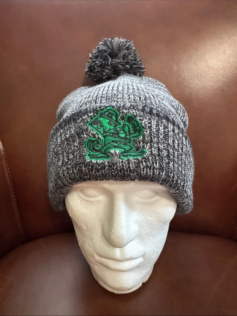 NWT Notre Fighting Irish NCAA Adult Beanie Hat Cuffed Embroidered Pom Pom Gray